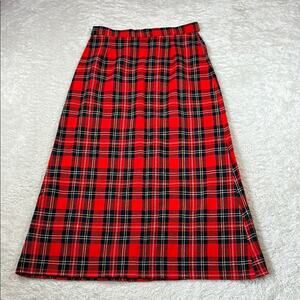 Handmade Red plaid a line maxi skirt, size med